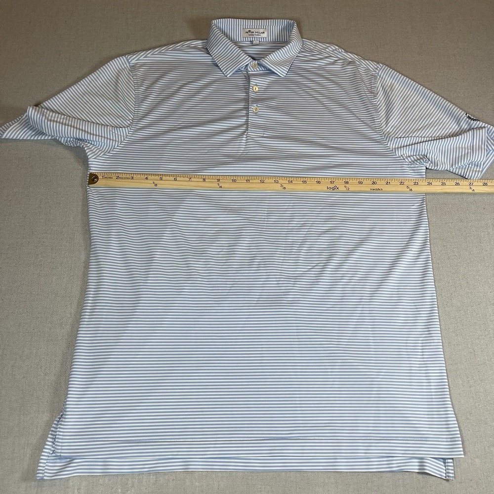 Peter Millar Men's Light Blue Striped Summer Comfort Golf Polo Shirt L *FLAW* - Picture 9 of 9